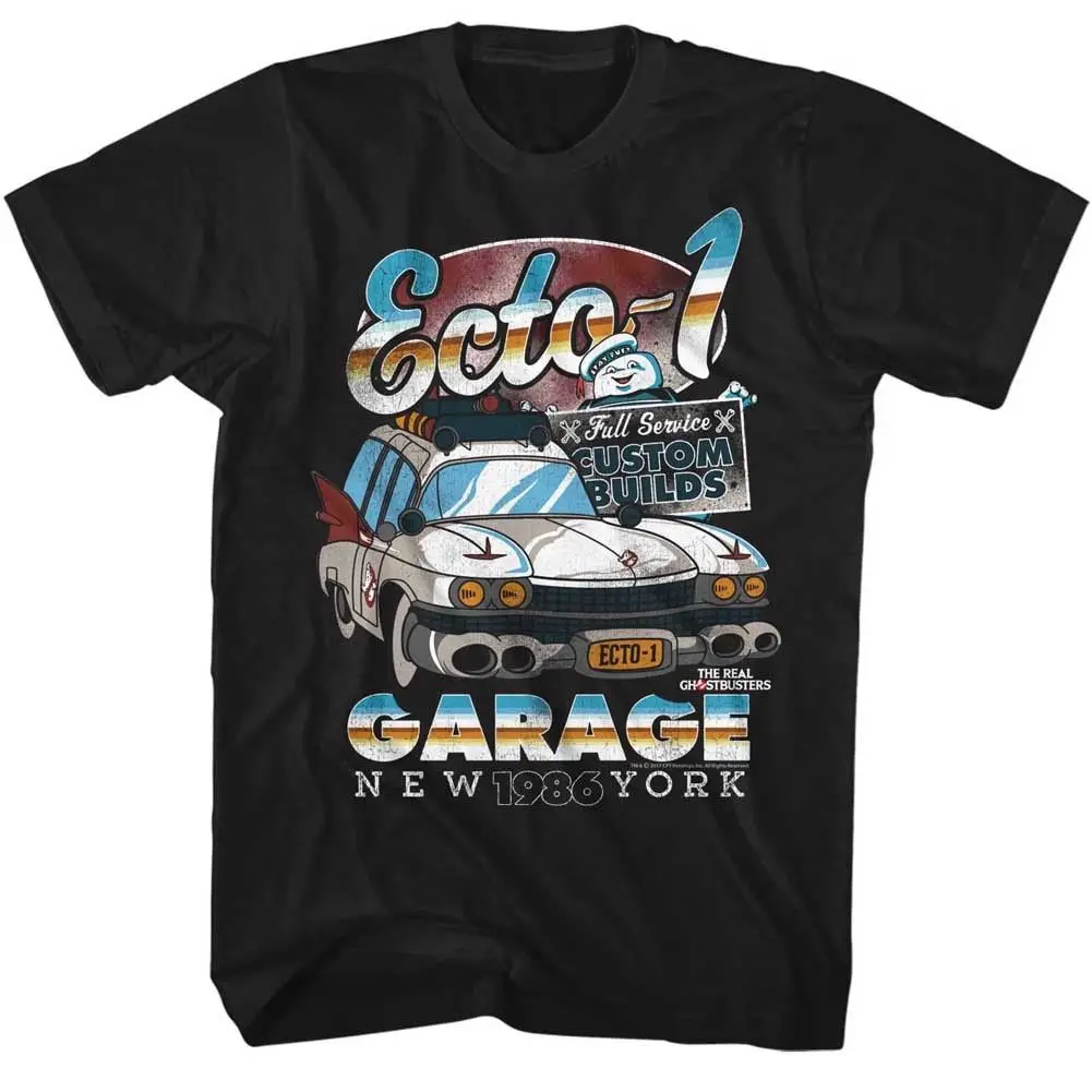 

The Real Ghostbusters T-Shirt Ecto 1 Garage Black Tee T Shirt Men Funny Tee Shirts Short Sleeve Adult S-3Xl Top Tee Plus Size