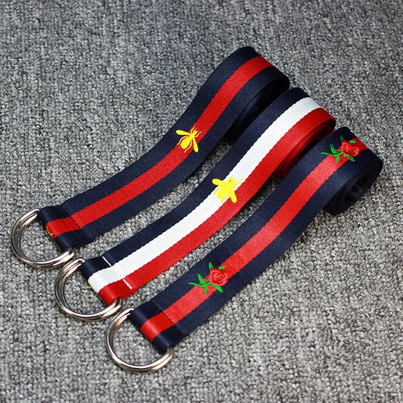 

Stripe Belts Canvas Embroidered Female Simple Bee Personality Fashion Male Street Hipster Belt For Couple Jeans Hip Hop Cinto