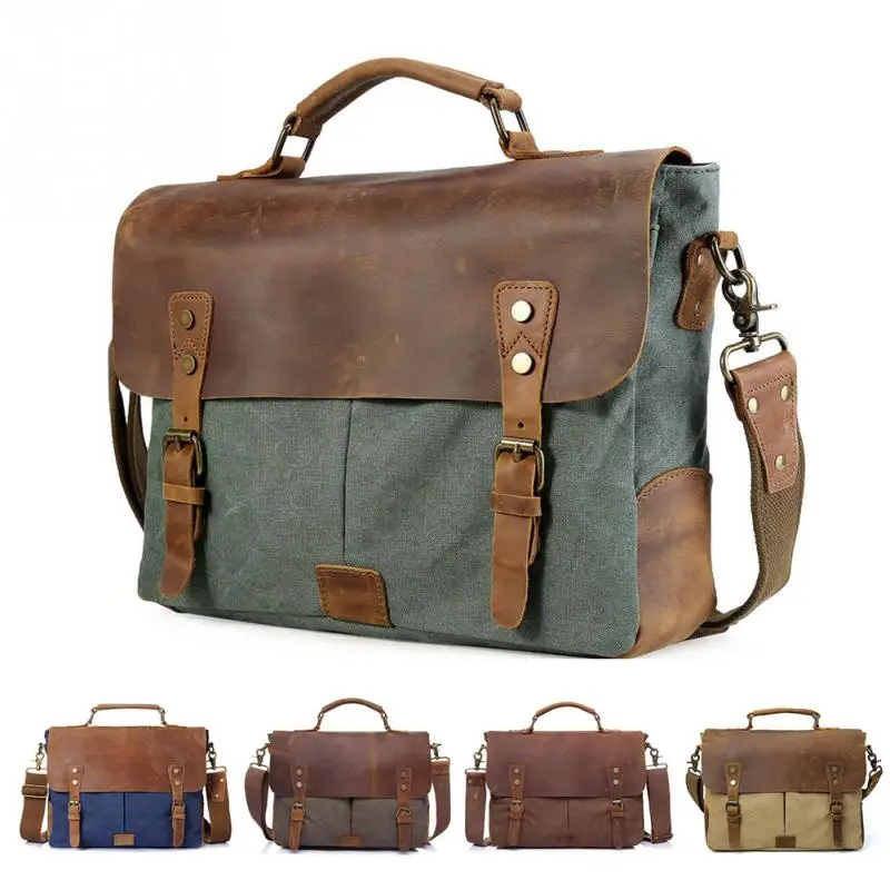 

Retro Canvas Artificial Leather Shoulder Bag Men Luxury Designer Vintage Messenger Bag Briefcase Satchel Bag Laptop Handbags