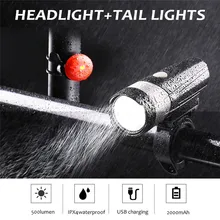 Waterproof USB Rechargeable Bike Lights Front fit Handlebar 20-40mm+Bike light Rear set A30