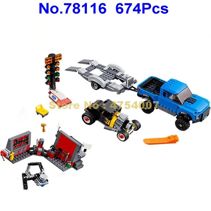 

78116 674pcs technic f-150 super speed racing car racetrack building block 4 figures Toy