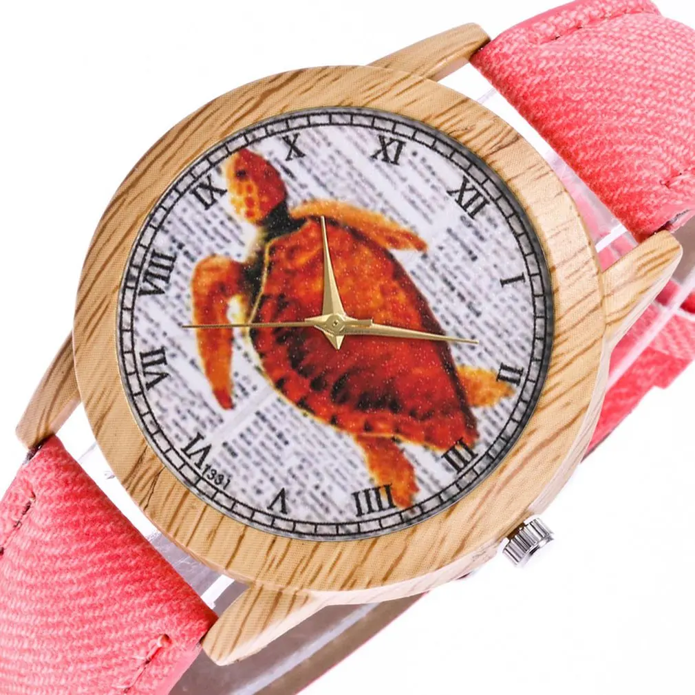 

Trendy Quartz Watch Cowboy Cloth Strap Sea Turtle Pattern Round Dial Quartz Watches Exquisite Workmanship Casual High Quality
