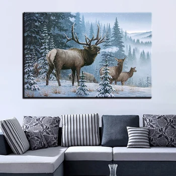 

Canvas Living Room HD Printed Pictures Home Decor 1 Panel Snow Mountain Deer Painting Wall Art Modular Poster Framework Modern