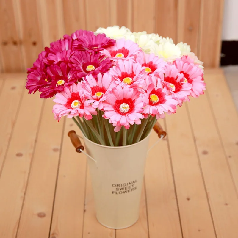 

10CM Silk Gerbera Plastic Flower For Christmas Home Decor Accessories Fake Stamen A Cap DIY Gift Wreath Cheap Artificial Flower