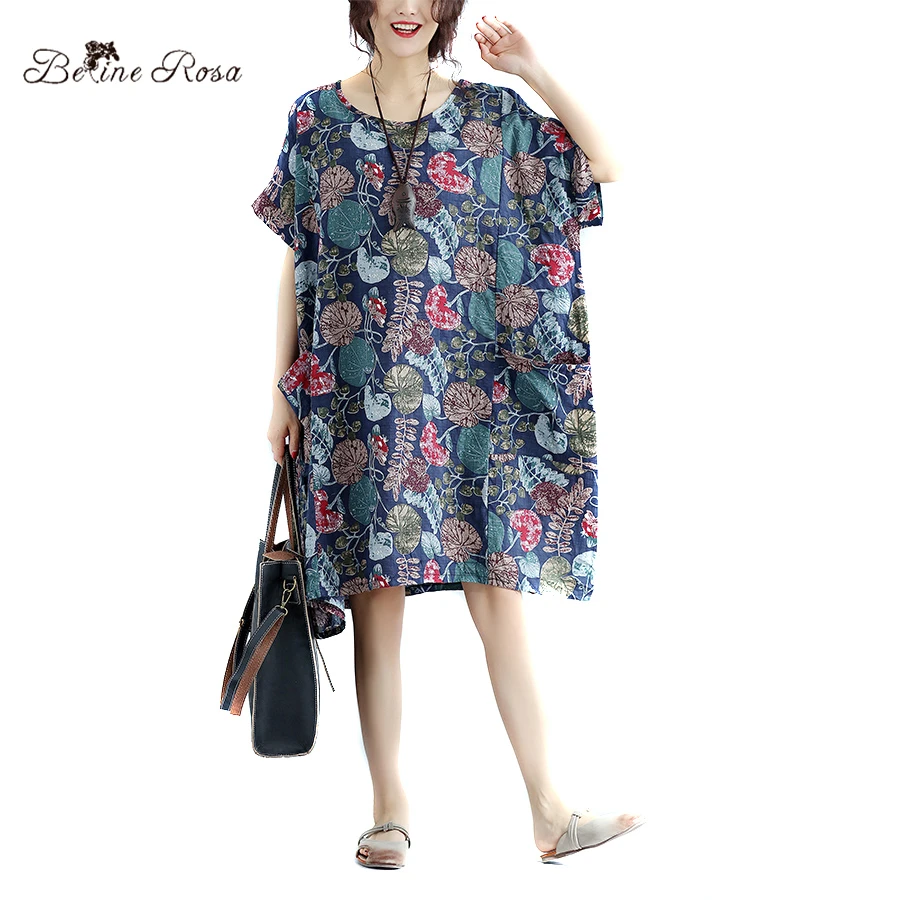 

BelineRosa 2017 Plus Size Dress Women Summer Vintage England Style Big Sizes Loose Raglan Sleeve Dresses Women BSDM0003