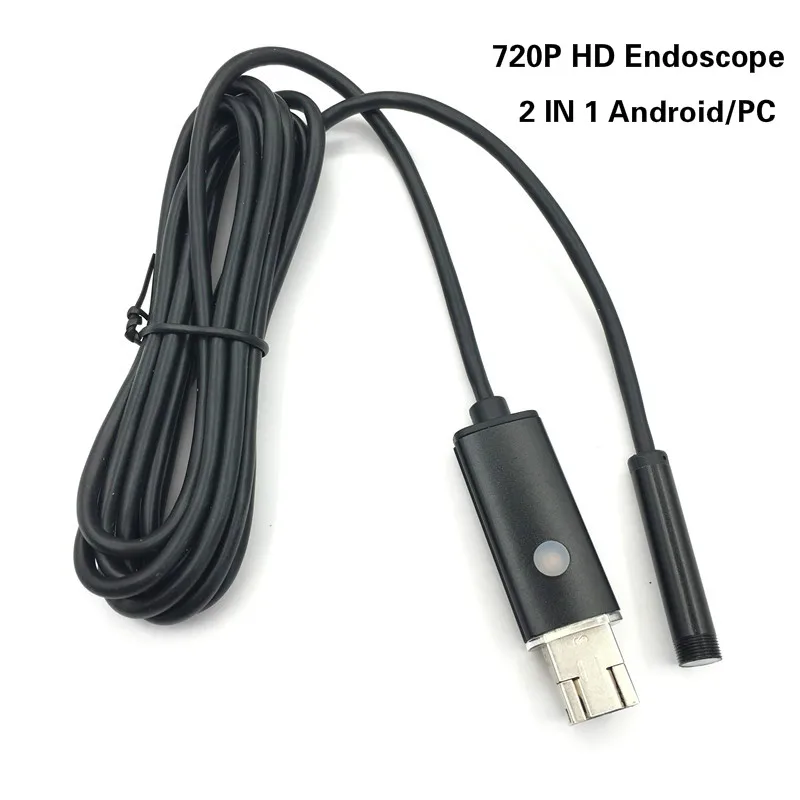 1m 2m 7MM Lens 2 IN 1 Android/PC 720P HD Endoscope Tube Waterproof Snake Borescope USB Inspection Mini Camera With 6 LED