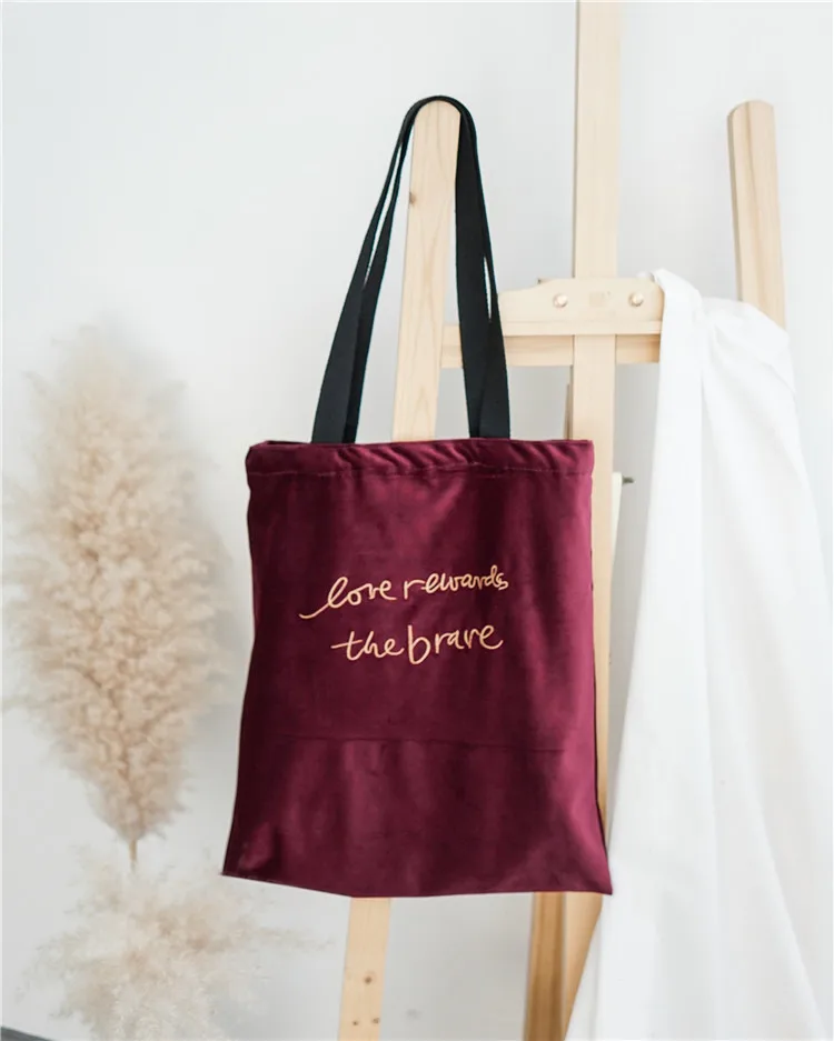 Hylhexyr, Сумка с буквенным узором, сумки для покупок, складные Вельветовые женские сумки на плечо, многоразовые Женские повседневные сумки-тоут - Цвет: Wine