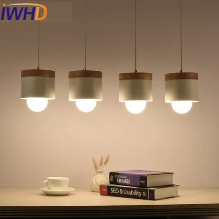 Luces colgantes modernas de hierro estilo nórdico IWHD madera creativa lámpara colgante Led cocina barra de dormitorio iluminación Lustre