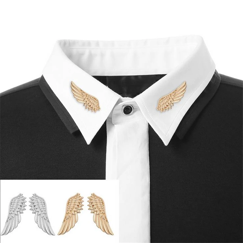 

1.3x3.8cm Wing Shape Badge Punk Fashion Brooch Pin for Women Men Coat Suit Shirt Collar Ornaments Accessory 1 Pair