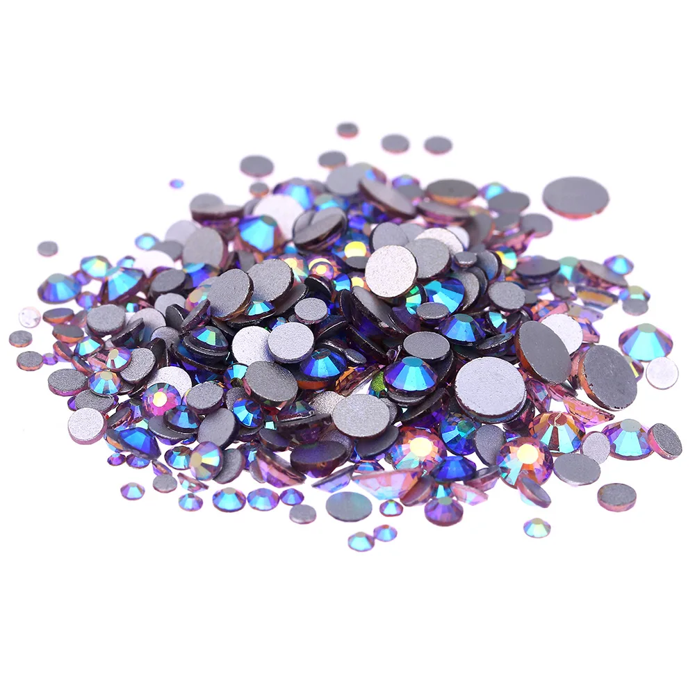 

Super Glitter Lt.Amethyst AB Flatback Non HotFix Crystal Rhinestones For Nail Art Glue one Strass Shoes And Dancing Decoration