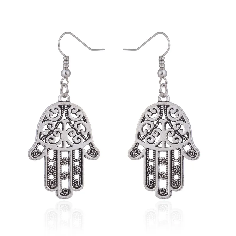 

2017 2 Color Fashion Punk Vintage Alloy Hollow Palm Pendants Drop Earrings Alloy Hamsa Hand Earrings Women Jewelry