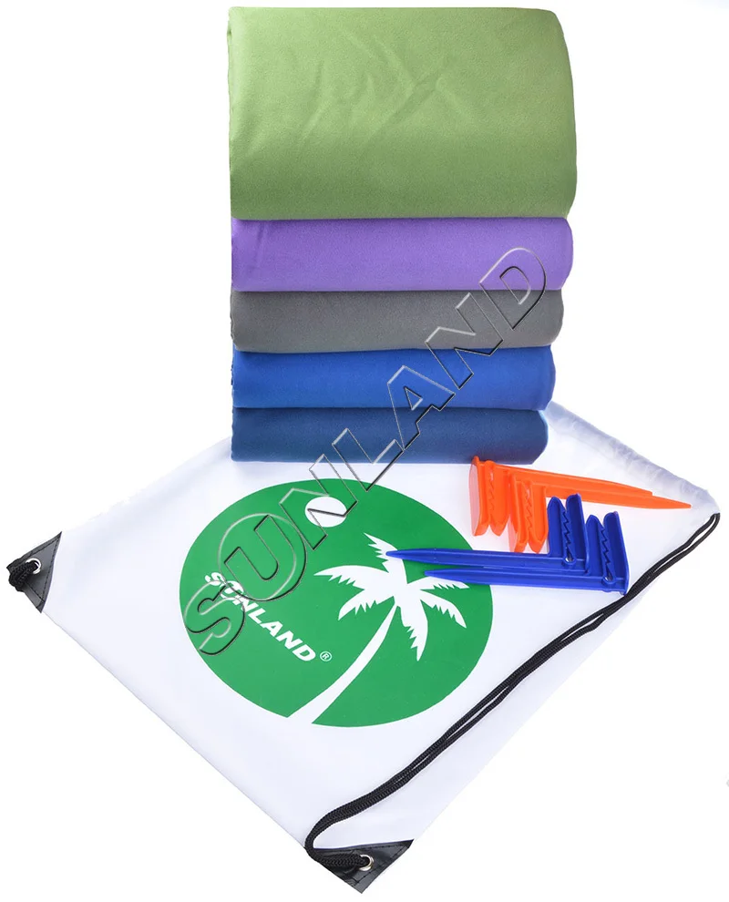 Sunland Microfiber Oversized Beach Towel for Two Adults With Stakes and