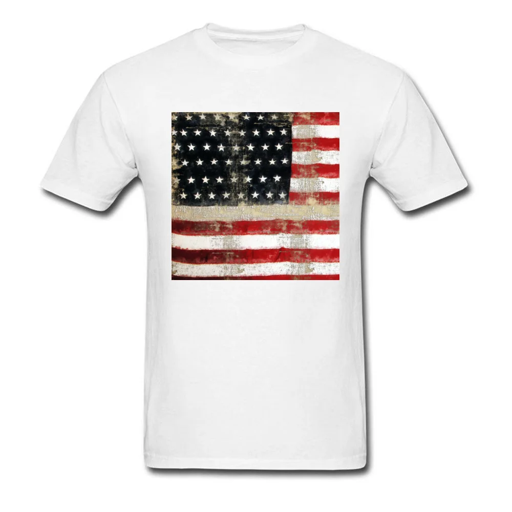 American Flag 100% Cotton T Shirt for Adult Short Sleeve Printed Tops Shirt Slim Fit Lovers Day Crewneck Tee-Shirts Summer American Flag white