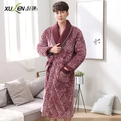 Для мужчин зима утепленное платье коралловый халат плюс размер спальный халат домашний уют сна банный халат-кимоно