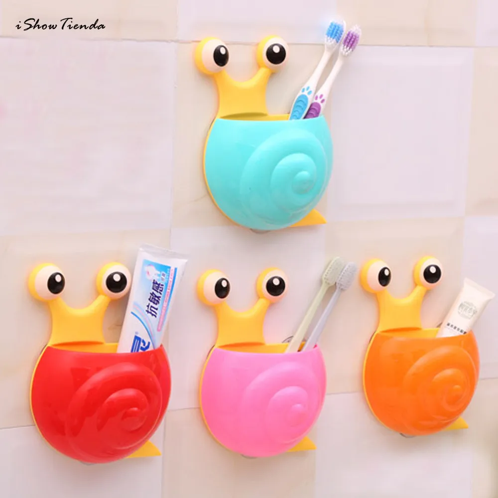 

1pcs Bathroom Accessories Set Cute Cartoon Sucker Hook Toothbrush Holder Snail Bathroom Set New Bathroom Organizer Wall Shelf