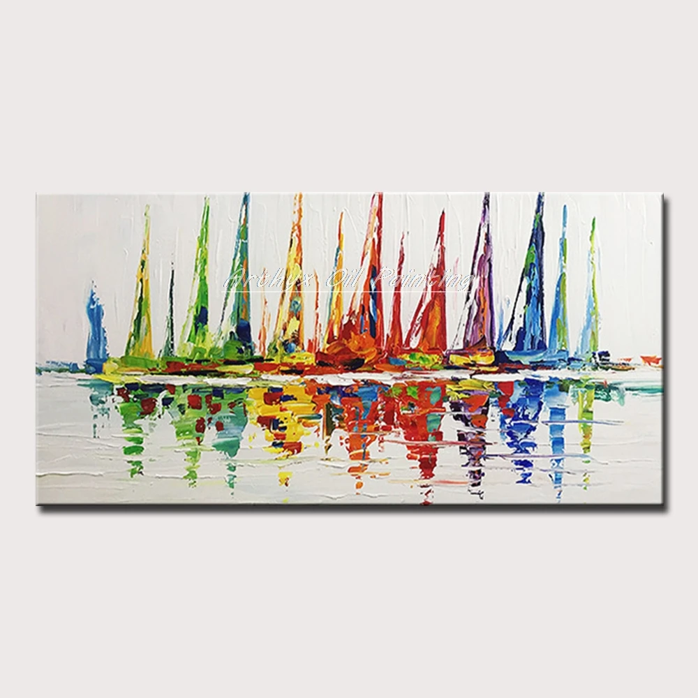 Arthyx Yacht Ship Boat Sailing Hand Painted Large Size Pictures Decoracion Canvas Oil Paintings Wall Art Decor For Living Room