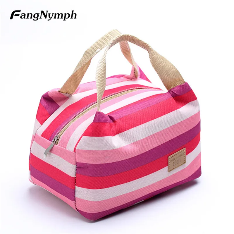 

Stripe Canvas Thermal Insulated Lunch Bags Kids Men Women Picnic Lunchbox Tote Travel Food Fruit Storage Portable Bag