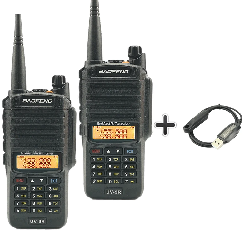 2 шт. Baofeng UV-9R пыле иди и болтай Walkie Talkie “иди и IP67 Водонепроницаемый любительской радиостанции УФ 9R двухстороннее радио CB Ham UV9R дальность 50 км - Цвет: Add 1 program cable