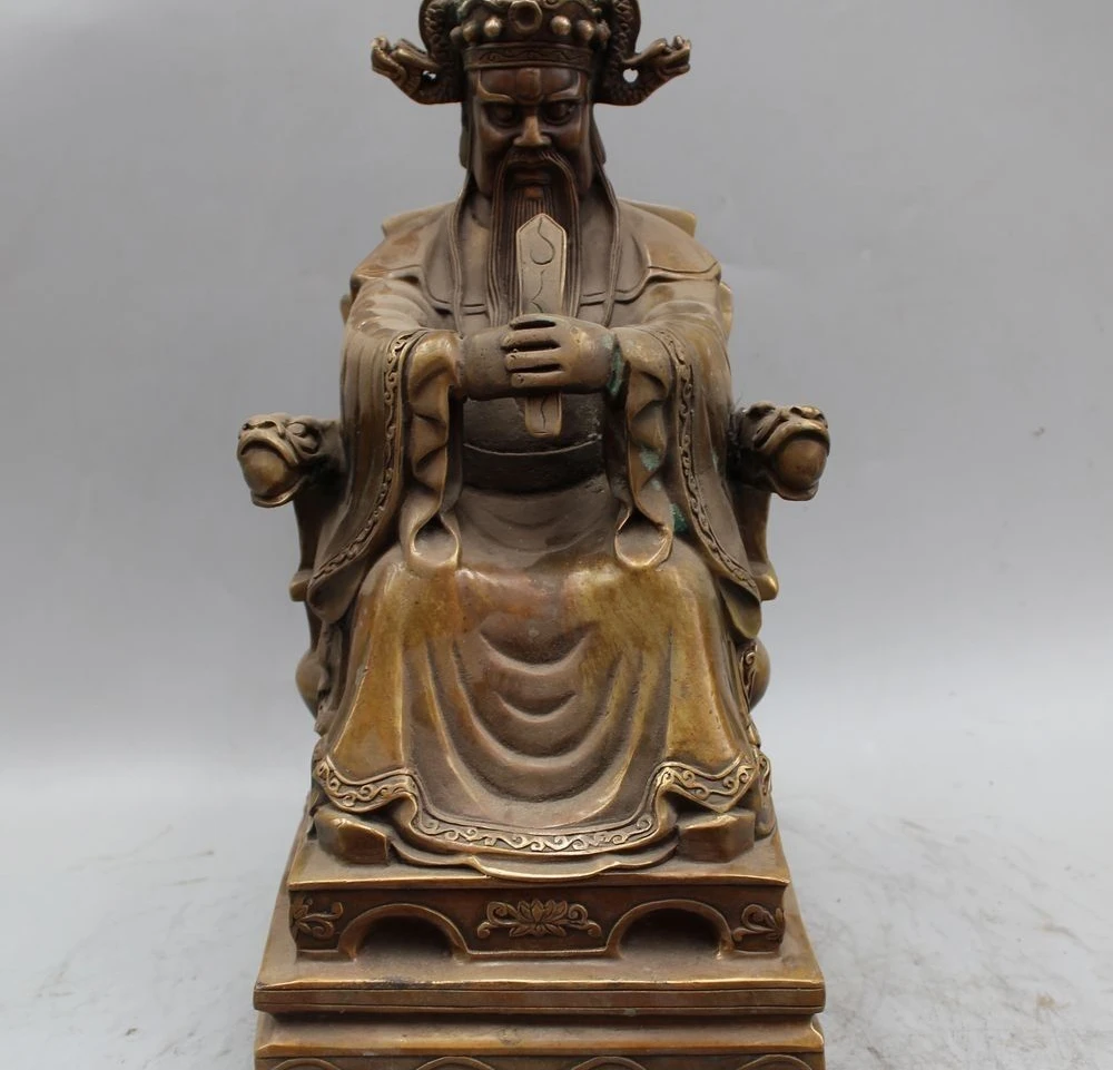 13" China Chinese Taoism Deity Bronze Dragon God of Heaven Jade emperor Statuein Statues