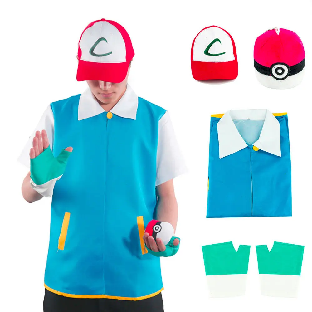Children Cosplay Pokemon Ash Ketchum Trainer Costume Shirt Jacket Boy Cloth size
