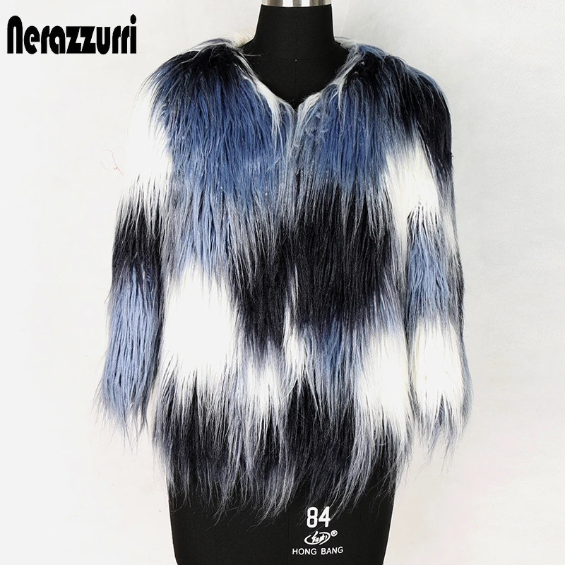 Куртка Nerazzurri женская из искусственного меха короткая пушистая пальто с рукавом