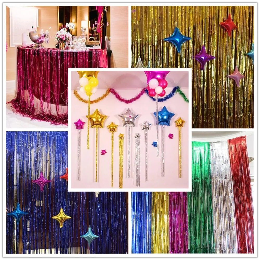 

2M Home Wedding Party Decoration Gold Pink Rainbow Sequin backdrop Foil Fringe Tinsel Curtain Birthday Party Decor Wedding Favor