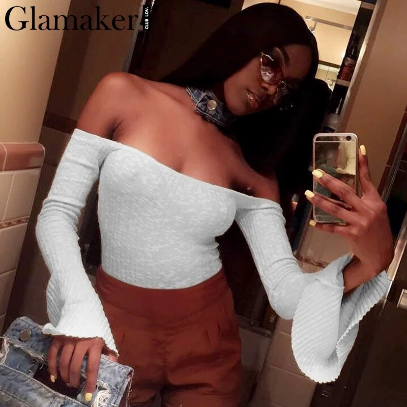 Женское трикотажное боди Glamaker сексуальное облегающее с открытыми плечами и