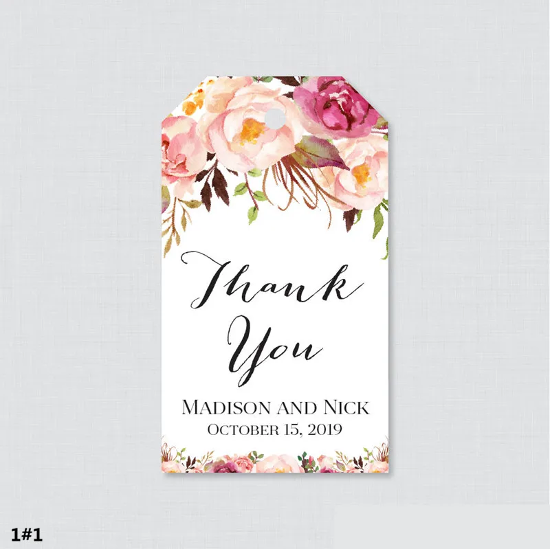 

120PCS Custom name Wedding Favor Gift Tags Pink Floral Favor Tags for Wedding Personalized Wedding Gift Tags Thank You Tag