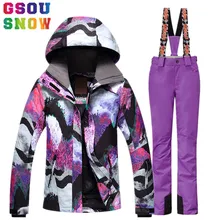 Gsou Snow/лыжи костюм Женская лыжная куртка брюки Зима Открытый дешевый лыжный костюм непромокаемый сноуборд куртка брюки ветрозащитная одежда