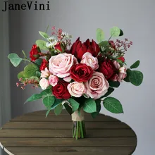 JaneVini винтажные Красные Свадебные цветы искусственный букет невесты Румяна розовые розы цветок императора невесты Свадебный букет Румяна