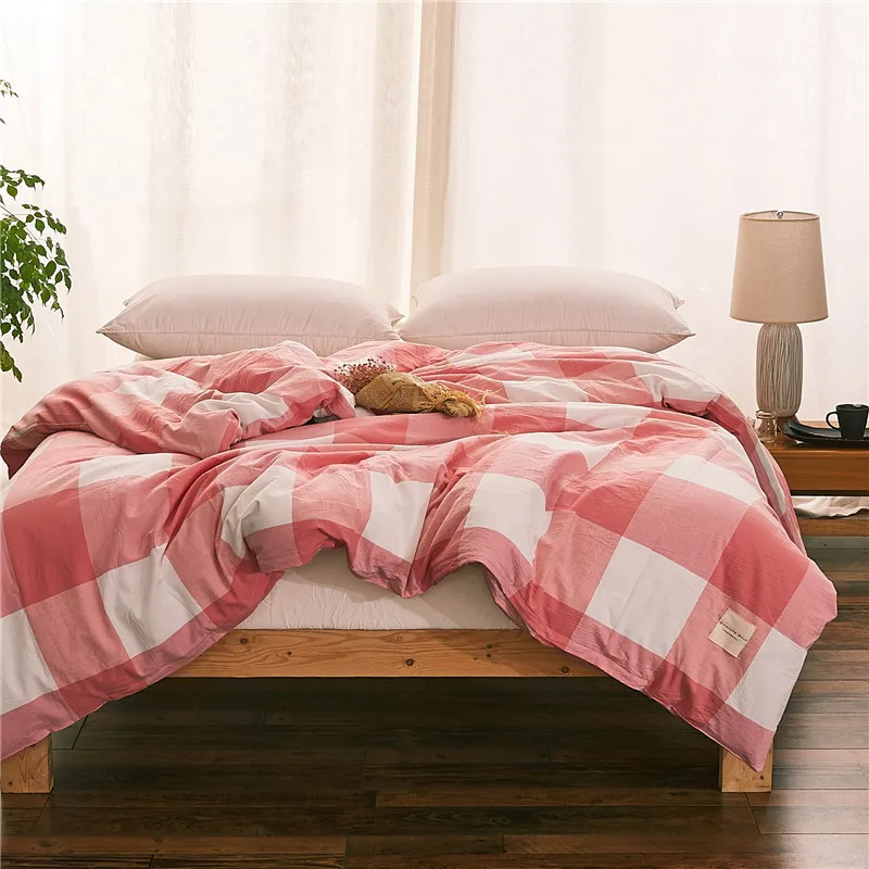 

Modern Style Pink Large Lattice Pattern Quilt Cover Bedding Cotton Duvet Cover Comfortable 1Pcs Quilt Cover Bed Satin Soft Warm