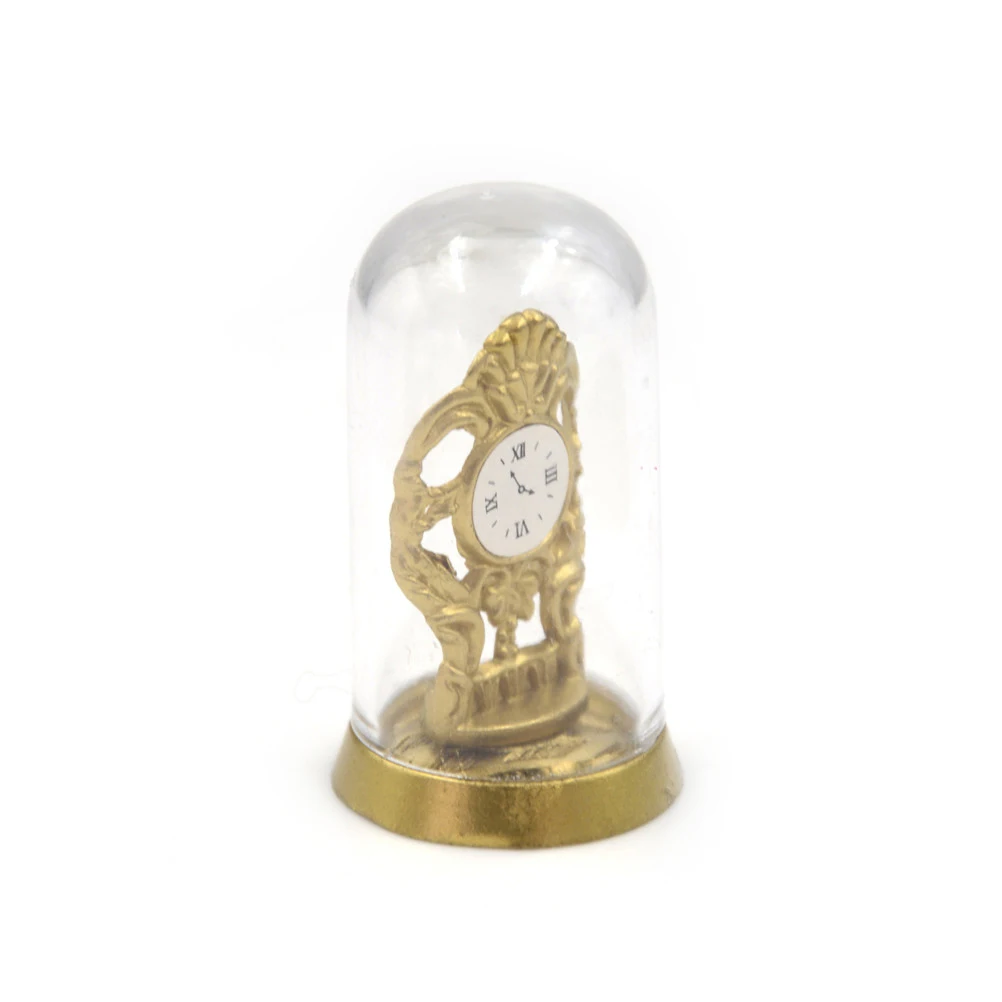 Кукольный домик 1:12 купольная часы золотистая мини мебель DIY Миниатюрный Кукольный дом Спальня, украшенное искусственными кристаллами, чехол в ретро-стиле маленькие часы