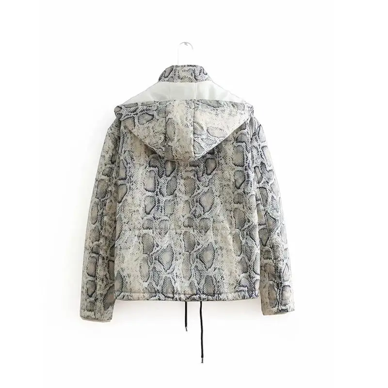 2018 Vintage snake print Winter jacket women plus size bomber jacket female Korean Streetwear parkas hooded coat women clothes