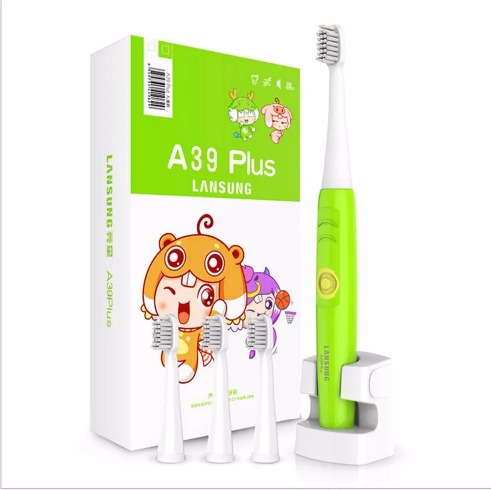

Green LANSUNG A39 Plus Ultrasonic Electric Toothbrush Rechargeable Oral Care Teeth Brush IPX7 4 Heads for Children