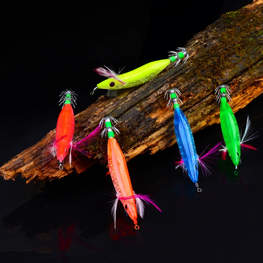 

Sea Fishing Squid Hook Fishing Lures Umbrella Wood Shrimp Squid Cuttlefish Sleeve Jig Fishing Lure 10cm 9g