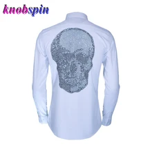 Хрустальный череп мужская рубашка квадратный воротник полный рукав Узкие повседневные рубашки мужские Высокое качество Чистый хлопок одежда Camisa