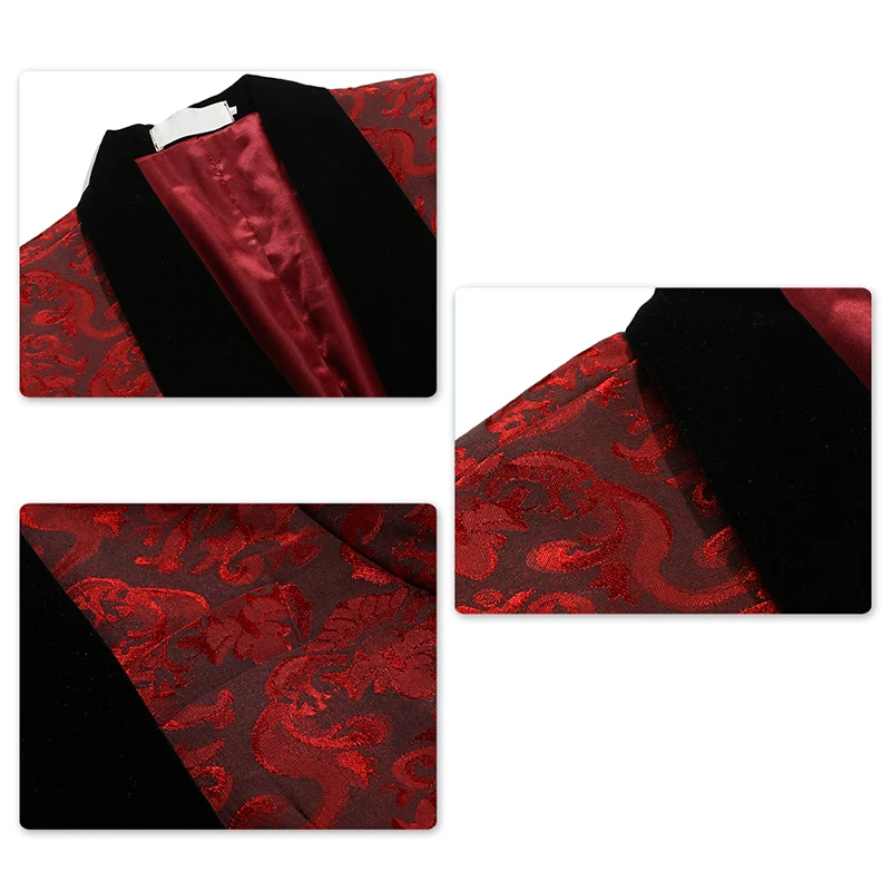 YUNCLOS Burgundy Red Suit Men 2019 Slim Fit Shawl Collar Men Suits For Wedding Fashion Jacquard 3 Piece Prom Suits YUNCLOS Burgundy Red Suit Men 2019 Slim Fit Shawl Collar Men Suits For Wedding Fashion Jacquard 3 Piece Prom Suits
