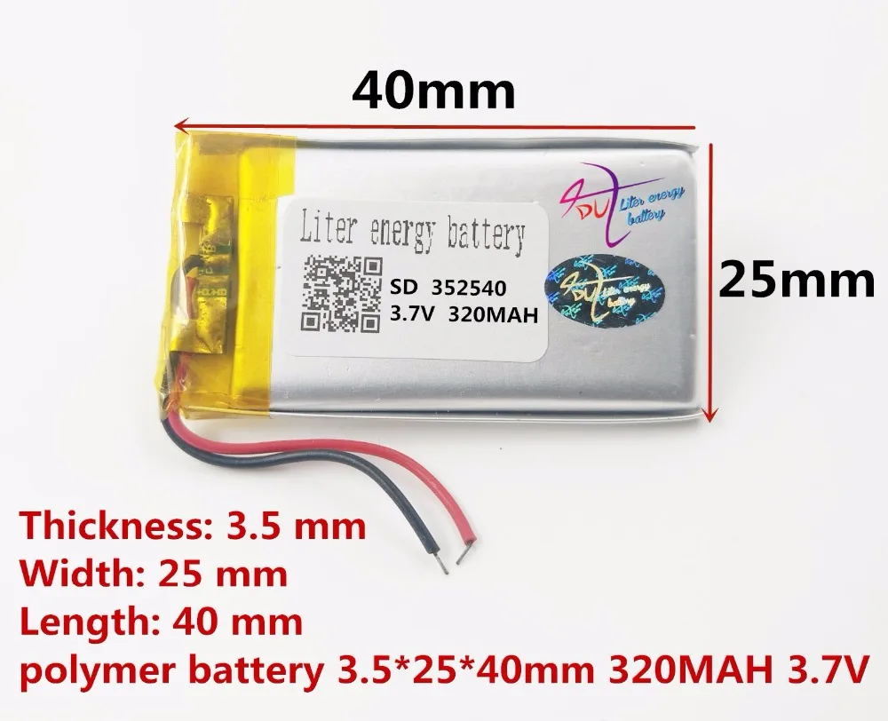 Литий-полимерная батарея 352540 3,7 v 320mAh литий-полимерная аккумуляторная батарея хорошего качества OEM для gps