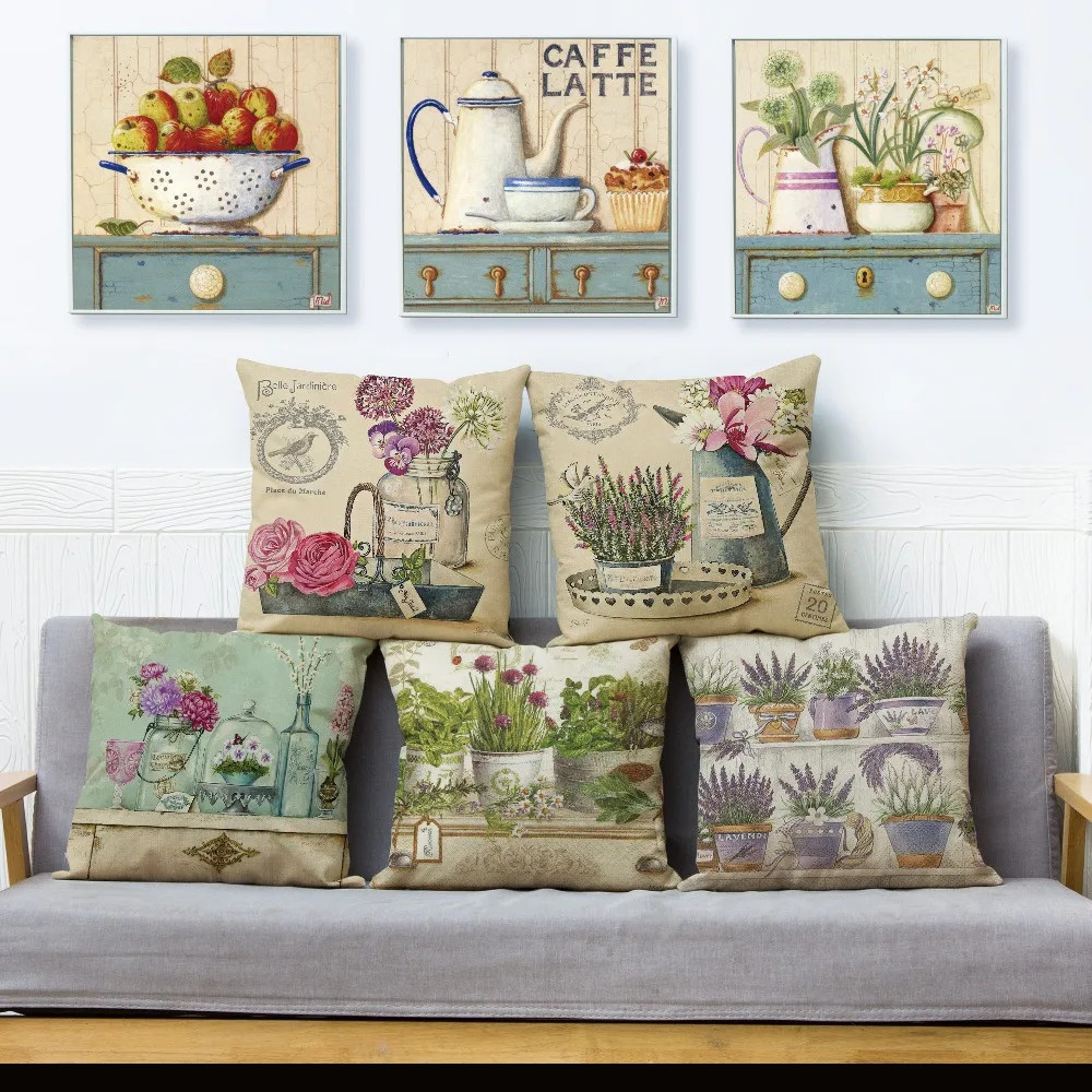 Nordic Simple style Decor Watercolor Flower Floral Cushion Cover Linen Pillow Case for Sofa Home Pillows Cases Print Pillowcase | Дом и сад