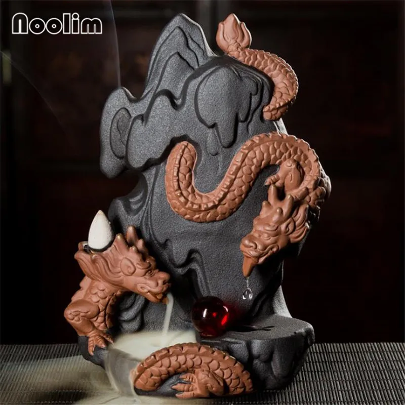 New Gold Dragon Backflow Incense Burner With Crystal Ball Home Office Decor Ornament Aromatherapy Censer Holder+10Pcs Free Cones