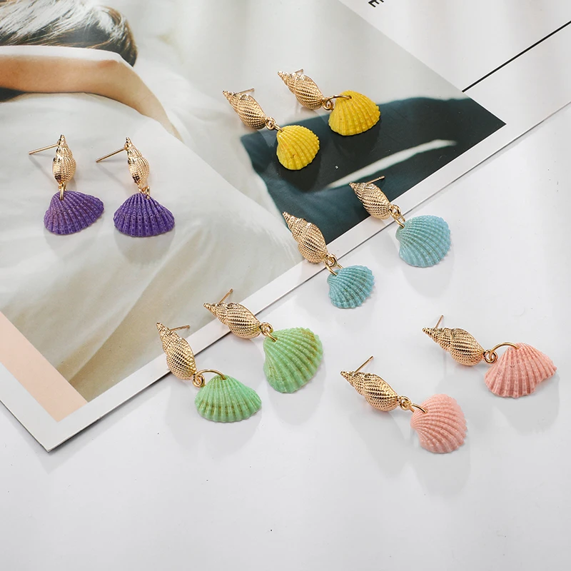 

Tocona Beach Boho Colorful Shell Conch Round Green Stone Leaf Crystal Tassels Earrings for Women Ethnic Beadeds Party Jewelry