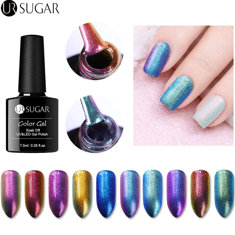 

UR SUGAR 7.5ml Chameleon Gel Nail Polish UV LED Soak Off UV Gel Varnish Base Coat Top Coat Nail Art Gel Varnish Black Color Gel