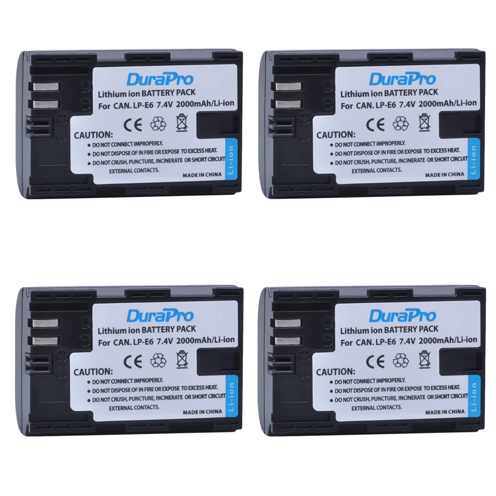 DuraPro 4 шт LP-E6 LP E6 Перезаряжаемые Батарея для Canon EOS 5DS R 5D Mark II 5D Mark III 6D 7D 60D 60Da 70D 80D DSLR EOS 5DS R