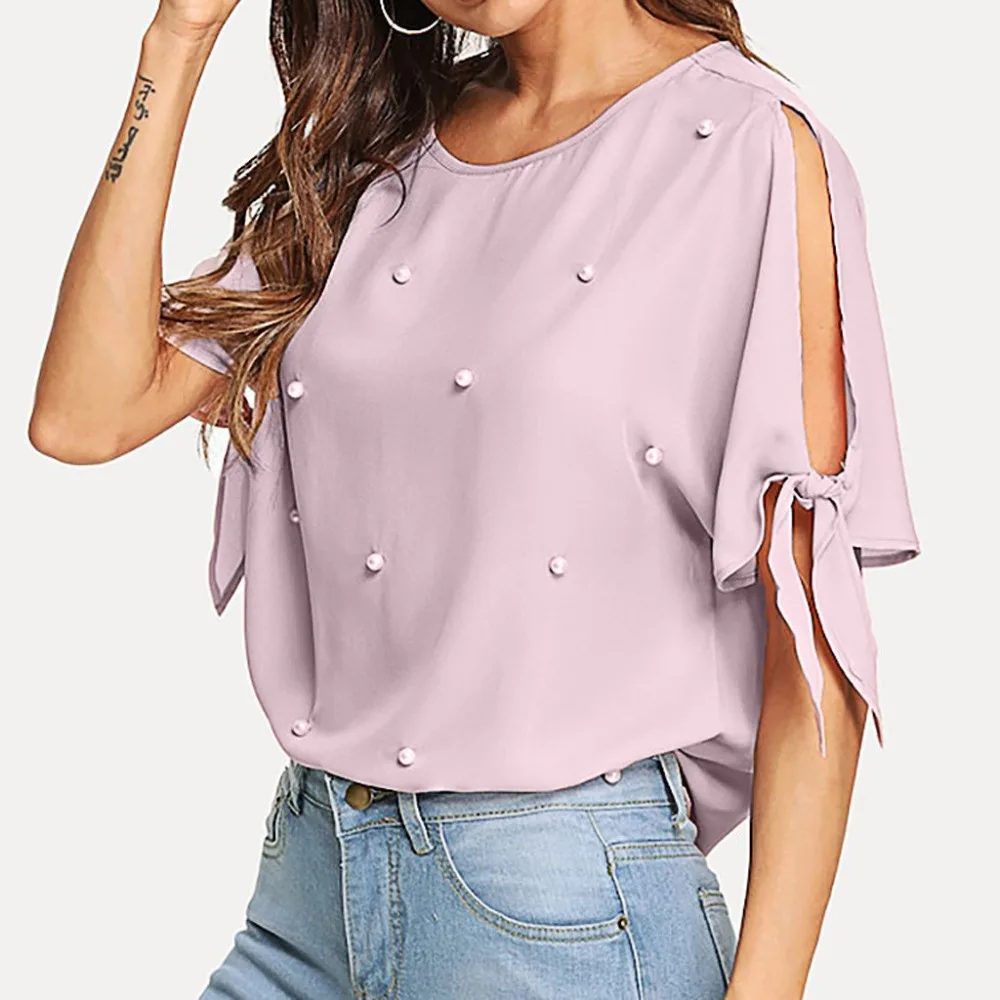 

Fashion 2019 new hot sale Women Ladies Bohemian Chiffon Basic Tops Short Sleeve Clothes Casual Match Femme elegant Blouse