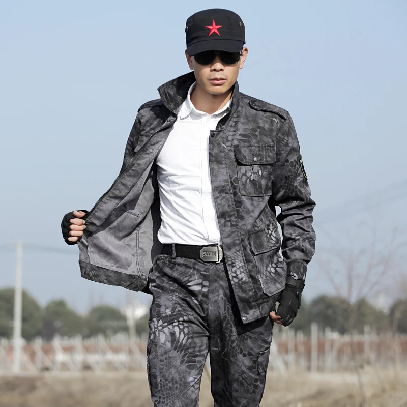 

Men's Camouflage Military Training Jacket Black Python Hunting Jacket Hiking Sports Men Jacket Army Ghillie Tactical Combat Coat