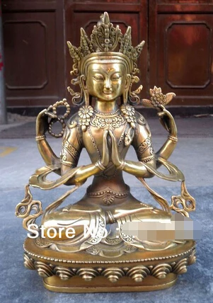 

0 19" Tibet Buddhism Copper Seat Shakyamuni Amitabha Buddha Sakyam Bowl Statue