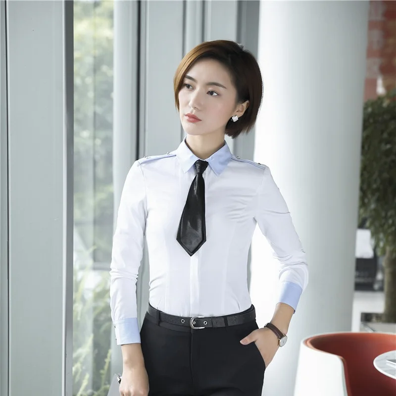 

Uniform Styles Elegant White Blouses & Shirts For Women Business Work Wear Blouse Female Tops Clothes With Tie Spring Fall