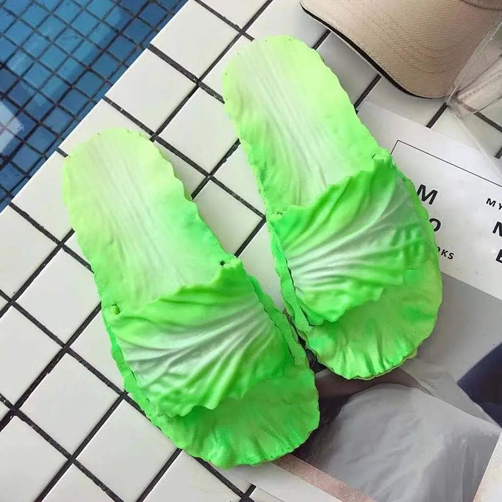 Летние женские тапочки; шлепанцы без задника; домашние Нескользящие пляжные шлепанцы - Цвет: Зеленый