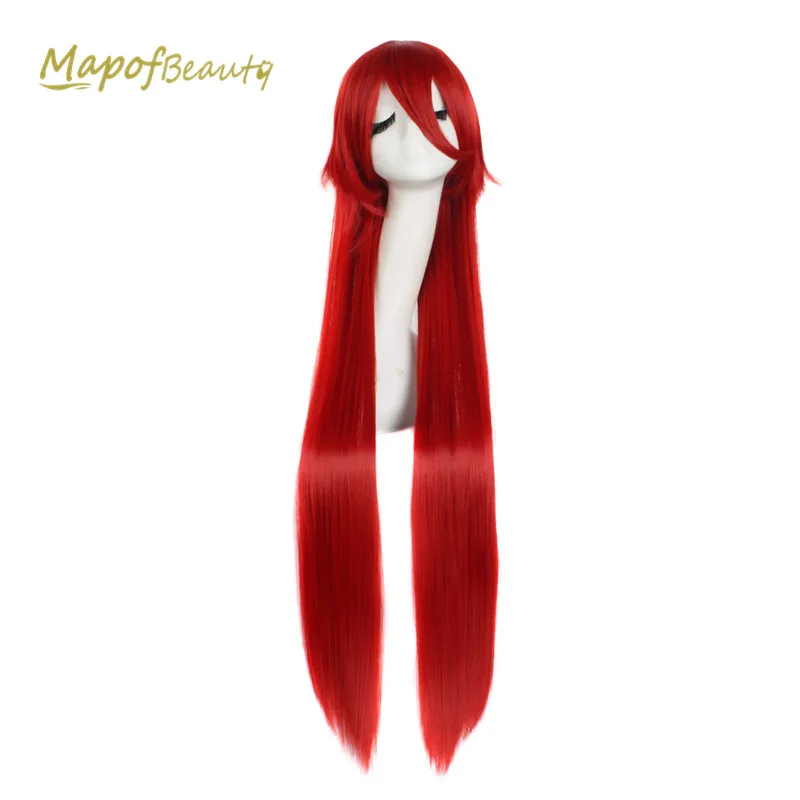 

MapofBeauty 100cm Long Straight Wigs For Women Red Color Costume Party Cosplay Ladies False Heat Resistant Synthetic Hair Pieces