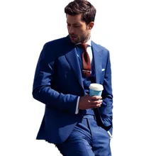 New Design Blue Groom Tuxedos Bridegroom Wedding Suit For Men Designers Prom Suit Boyfriend Blazer (Jacket+Pants+tie+Vest)